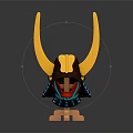 Commercial Equipment Samurai Helmet Design Miniature Model With Yellow Horns And Brown Blue Details