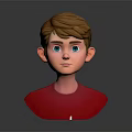 Detailed Game Movie Character 3D Model Boy With Brown Hair Blue Eyes Red Shirt Bust