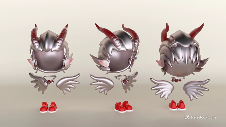 Unique Character Costume With Silver Helmet Red Horns White Wings And Red Shoes 3d model 