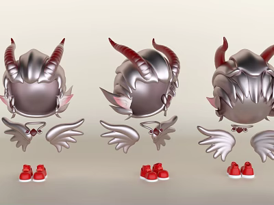 Unique Character Costume With Silver Helmet Red Horns White Wings And Red Shoes 3d model
