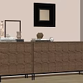 Modern Geometric Panel Sideboard With Sculptures Books And Framed Art In Minimal Interior
