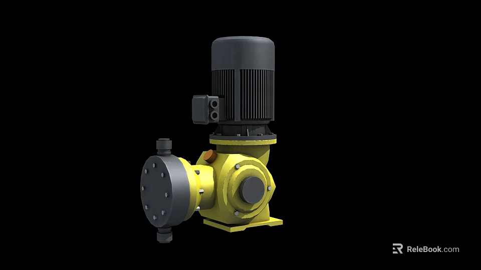 Industrial Mechanical Pump With Black Electric Motor And Yellow Metal Body 3d model 
