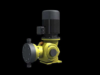Industrial Mechanical Pump With Black Electric Motor And Yellow Metal Body 3d model