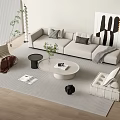 Minotti Sofa Coffee Table Combination Multi-person Sofa Lazy Sofa Dream Curtain Floor Lamp 3d model