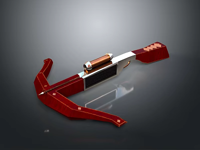 Modern Crossbow Weapon With Red Wooden Stock And Metallic Body Including String Mechanism 3d model