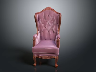 Classical Purple Velvet Armchair With Carved Wooden Armrests And Ornate Backrest Design 3d model
