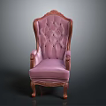 Classical Purple Velvet Armchair With Carved Wooden Armrests And Ornate Backrest Design
