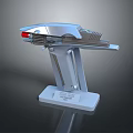Futuristic Silver Metallic Weapon Featuring Red Light And Display Stand Base 3d model