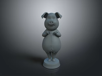 Gray Decorative Standing Pig Sculpture With Hands on Chest and Base 3d model
