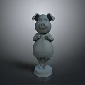Gray Decorative Standing Pig Sculpture With Hands on Chest and Base