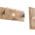 Modern Wall Sconce With Textured Glass Shade And Metal Bracket On Wooden Backplate
