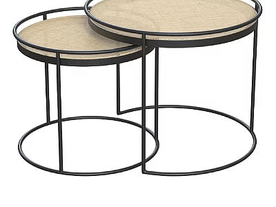 Two Modern Round Side Tables With Metal Frame And Beige Tabletop 3d model