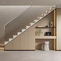 Modern Interior Staircase With Wooden Cabinets Console Table And Green Plant Decor