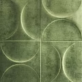 Green Wall Decor With Circular Patterns And Textured Square Panel Design