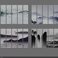 Chinese Ink Wash Landscape Painting With Mountains Rivers Birds And Multi Panel Design