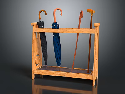Sturdy Wooden Umbrella Stand With Umbrellas And Canes For Home Entryway 3d model