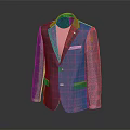 Stylish Blue Purple Plaid Suit Jacket With Pink Lining And Black Buttons