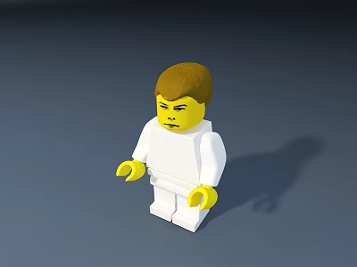 Lego Doll With Brown Hair White Outfit Yellow Hands And Serious Expression On Gray Background 3d model