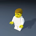 Lego Doll With Brown Hair White Outfit Yellow Hands And Serious Expression On Gray Background