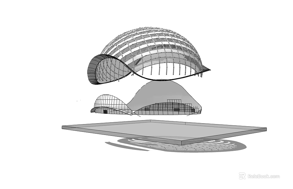Modern Architectural Components Featuring Curved Dome Structures And Support Framework 3d model