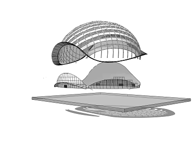 Modern Architectural Components Featuring Curved Dome Structures And Support Framework 3d model