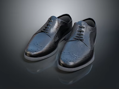 Black Leather Brogue Lace Up Formal Shoes With Shiny Finish And White Soles 3d model