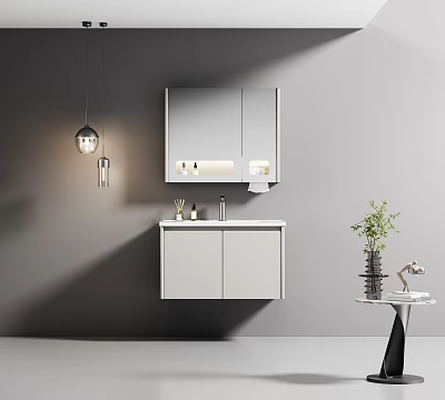 Modern Wall Mounted Bathroom Cabinet With Mirror Storage And LED Lighting 3d model