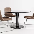 Modern Round Dining Table Set With Black Tabletop And Brown Metal Frame Chairs 3d model