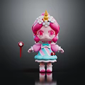 Game and Movie Character with Pink Hair Unicorn Horn and Flower Decorations Holding Lollipop