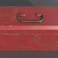 Red Toolbox For Hardware Tools With Metal Latches Handle And White Stripes