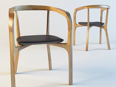Wooden Armchair With Curved Back And Armrests Black Padded Seat Modern Design 3d model