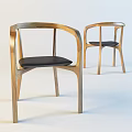 Wooden Armchair With Curved Back And Armrests Black Padded Seat Modern Design