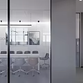 Modern Public Office Area With Glass Partitions Workstations Computers And Minimalist Design