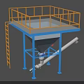 Industrial Hopper Equipment With Yellow Guardrail Blue Support Frame And Pipeline