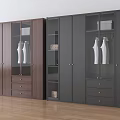 Modern Brown and Dark Gray Wardrobe with Glass Doors Hanging Clothes and Drawers