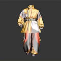Stylish Yellow Outfit With Black Belt Red White Details And Orange Gray Brown Pants