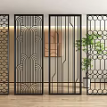 Modern Decorative Room Divider Screens With Metal Frames And Geometric Patterns 3d model
