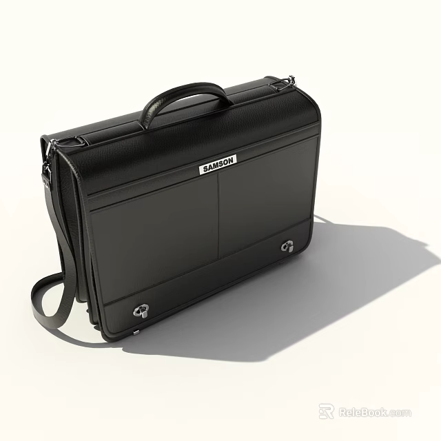 Classic Black Leather Briefcase With Handle Shoulder Strap And Metal Hardware 3d model 
