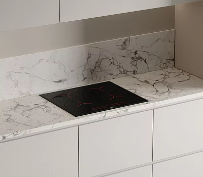 Kitchen Appliances Featuring Induction Cooktop On Marble Countertop With White Cabinets 3d model