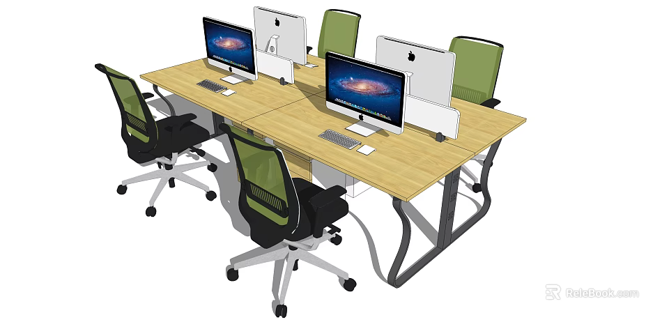 Modern Office Desk Setup With Wooden Top Metal Frame And Apple iMac Computers 3d model 