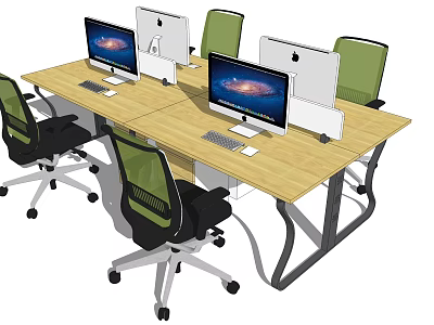 Modern Office Desk Setup With Wooden Top Metal Frame And Apple iMac Computers 3d model