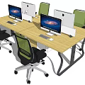Modern Office Desk Setup With Wooden Top Metal Frame And Apple iMac Computers