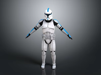 Detailed Clone Trooper Armor With White Blue Design In Standing Pose 3d model