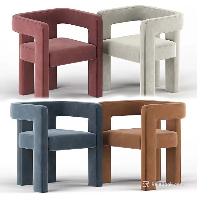 Modern Leisure Chairs With Square Arms And Velvet Upholstery In Multiple Colors 3d model 