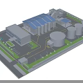 Modern Industrial Factory Site Featuring Blue Roof Building Storage Tanks And Green Spaces