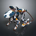 Futuristic Mechanical Creature Character With Blue White Orange Accents And Robotic Tail Structure