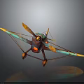 Futuristic Cosmic Spacecraft with Orange Blue Propellers Wings and Sci Fi Design Elements 3d model