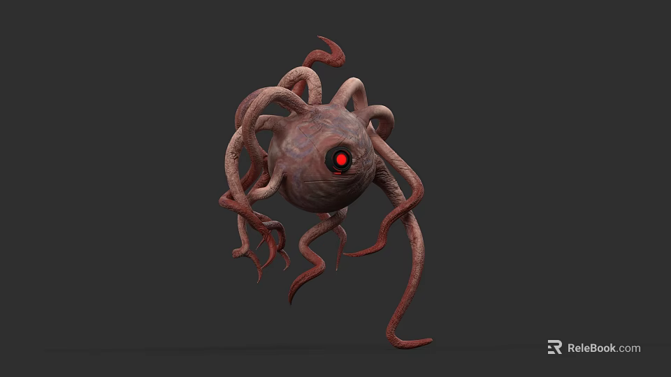 Game Movie Character With Round Body Red Eye And Long Tentacles 3d model 