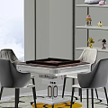 Modern Entertainment Table Interior Design With Four Gray Chairs And Dried Plant Vase