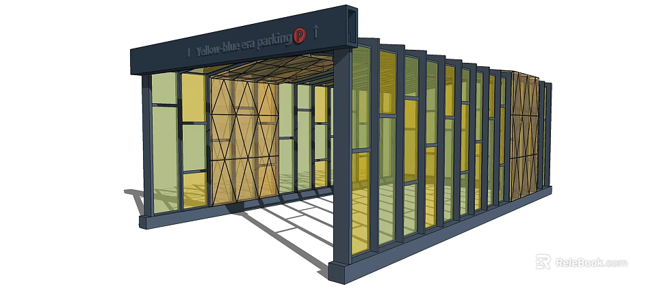 Modern Undercover Parking Structure With Glass Panels And Metal Frame Design 3d model